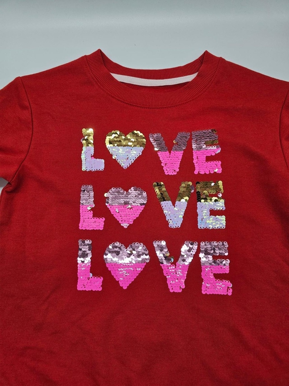 Cat & Jack Red Sequin 'LOVE' Graphic Crewneck Sweatshirt